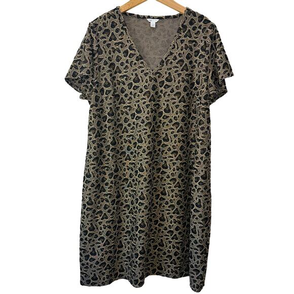 Cato Leopard Print Brown Midi Dress Pockets V Neck 18/20W - Picture 1 of 7